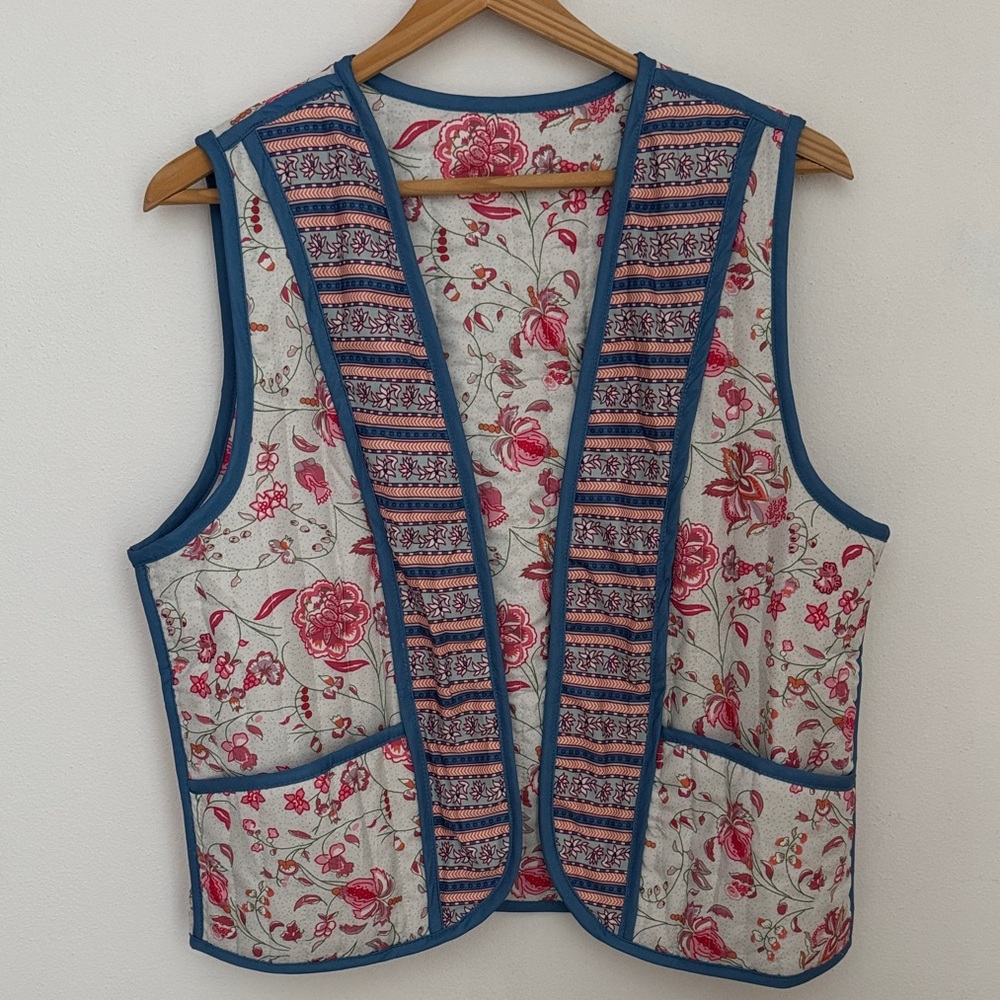 Floral and Striped Vest - Blue and Pink